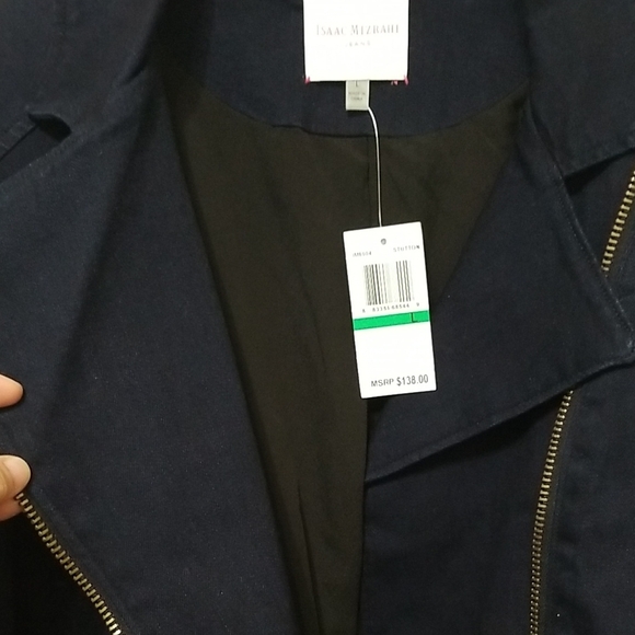 Isaac Mizrahi Denim Jacket with Moto Design and Asymmetrical Zipper - Picture 4 of 4